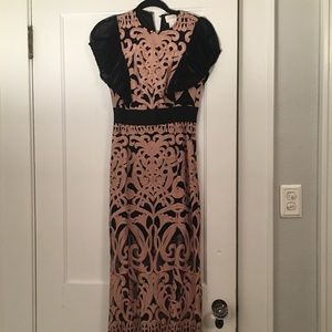 Pink + Black Lace Midi Dress
